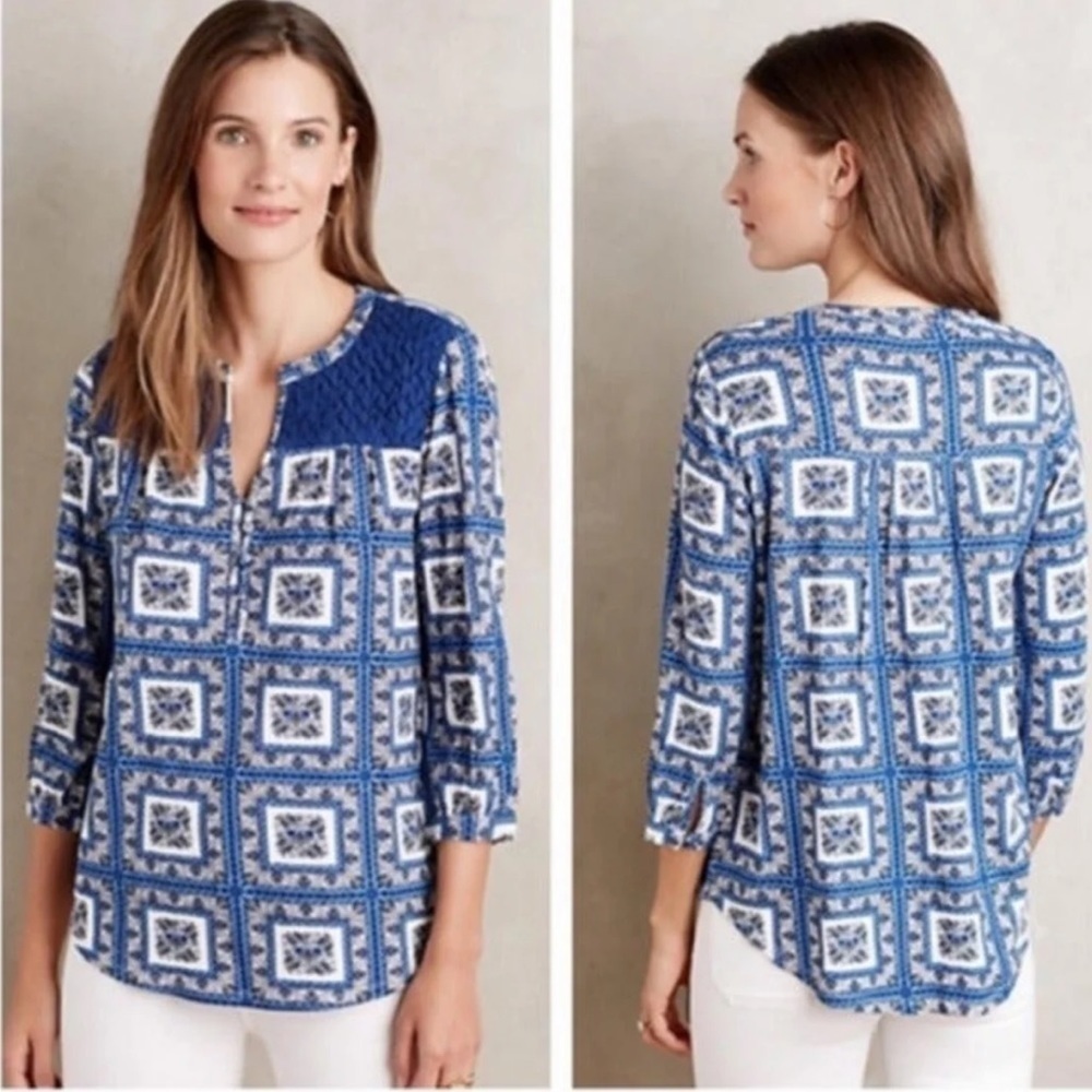 Anthropologie Porridge Belmar Geometric Blouse